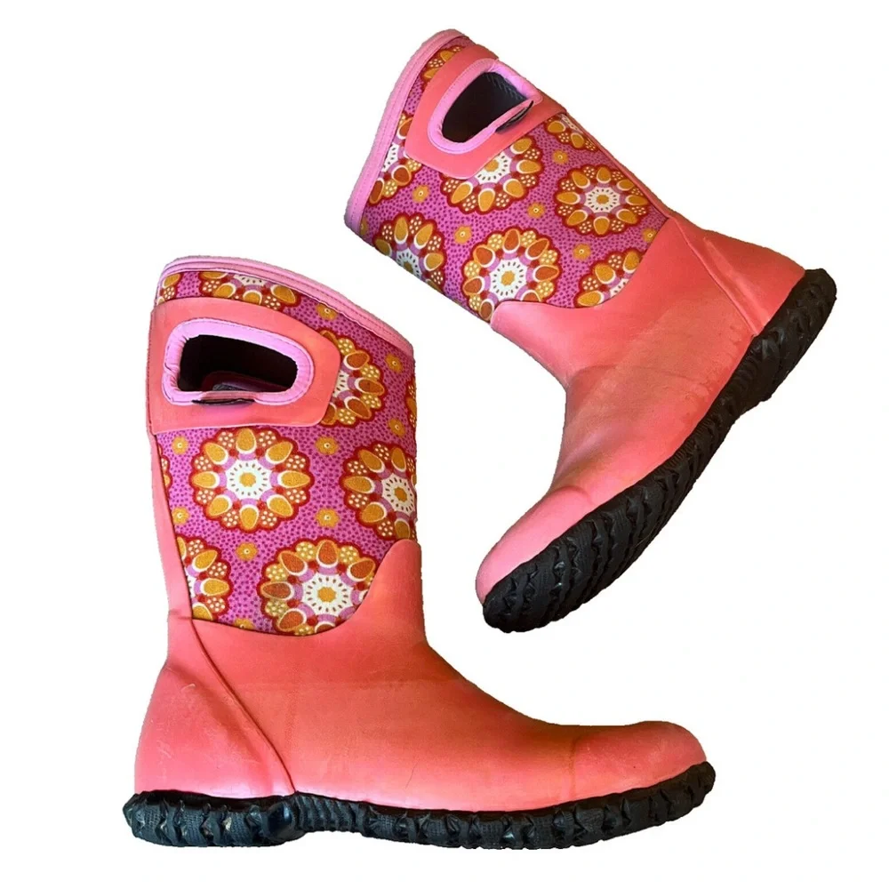 Bogs Girls North Hampton Kaleidoscope Pink Mid-Calf Rubber Rain Boots Kids Sz 1